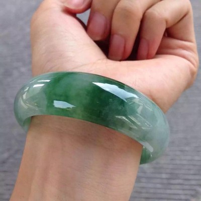Zheru 보석 천연 버마어 jadeite 54mm-64mm 라이트 그린 팔찌 우아한 공주 보석 최고의 선물